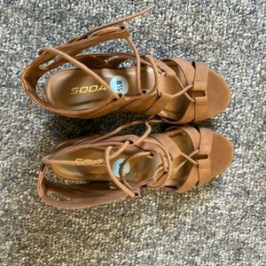 Soda Women's Brown Lace-Up Sandals